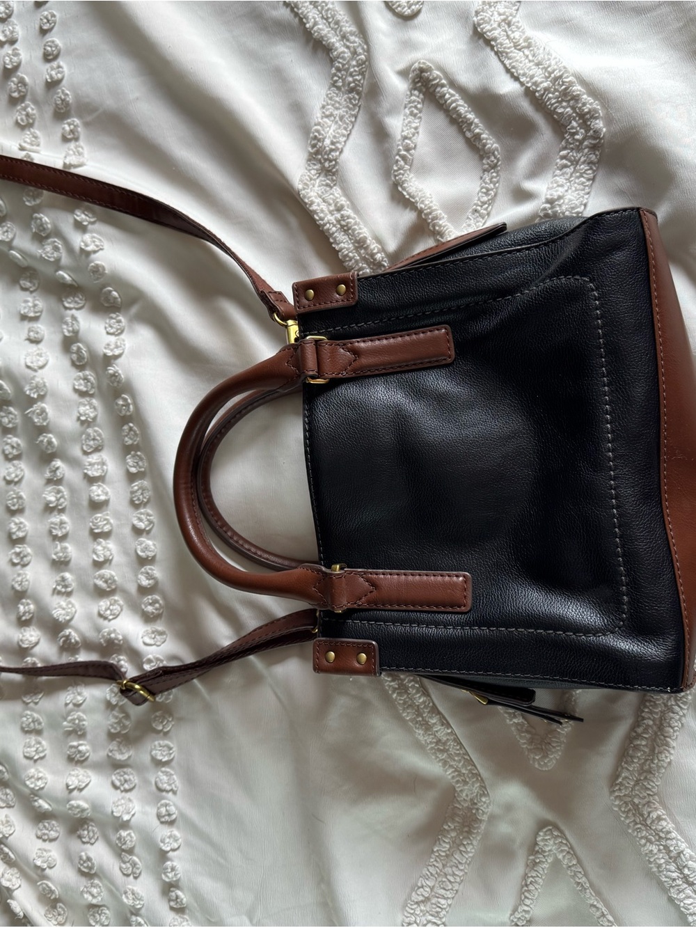 Fossil Black & Brown Leather Tote Bag - Structured Everyday Handbag